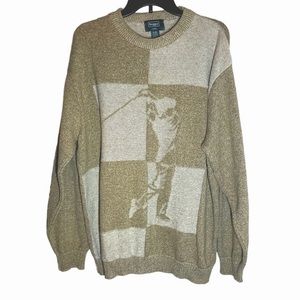 Vintage Golf Sweater Mens XL Haggar Tour Golf retro graphic tan cream block knit
